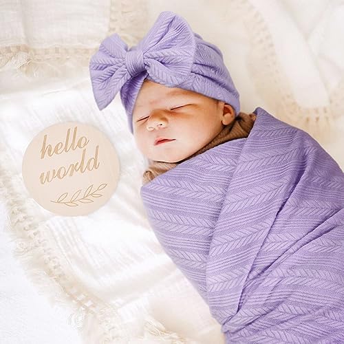 AQOKKA Newborn Swaddle Blanket with Bow Hat Set