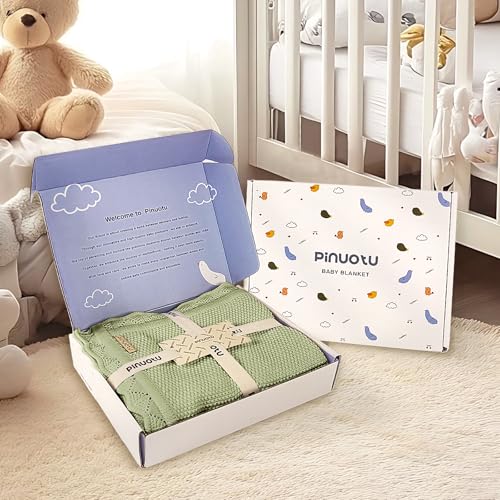 Pinuotu Knitted Baby Blanket 100 Cotton Swaddle for Boys Girls