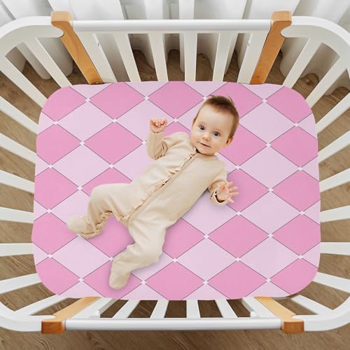 Cute Pink Princess Checkered Crib Sheets for Baby