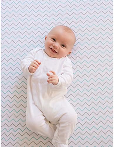 Ziggy Baby Crib Sheet Fitted Jersey Cotton Chevron Cross Blue Grey