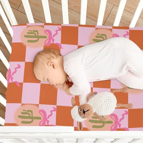 Gbjiemia Cactus and Bow Crib Sheets for Neutral Bassinet