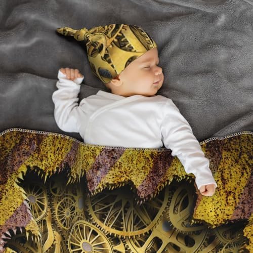 Cool Steampunk Gears Swaddle Blanket Set with Headband and Beanie Hat 1