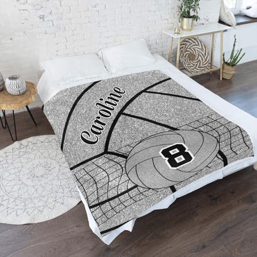Personalized Silver Volleyball Baby Blanket with Name 1