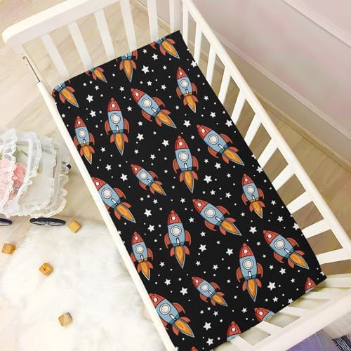 ALAZA Spaceship Cartoon Crib Sheets for Boys and Girls