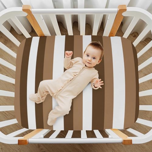 Brown White Stripes Fitted Crib Sheets for Baby