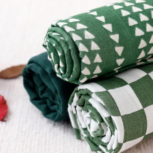 Happy Flute 3-Piece Muslin Swaddle Blankets Green