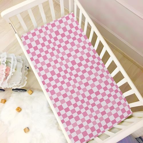 KICPOAY Light Pink Checkered Crib Sheets