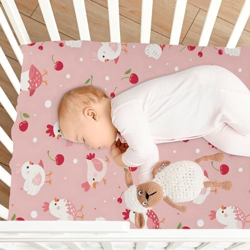 ALAZA Chicken Cherry Pink Crib Sheets for Soft Baby Bedding
