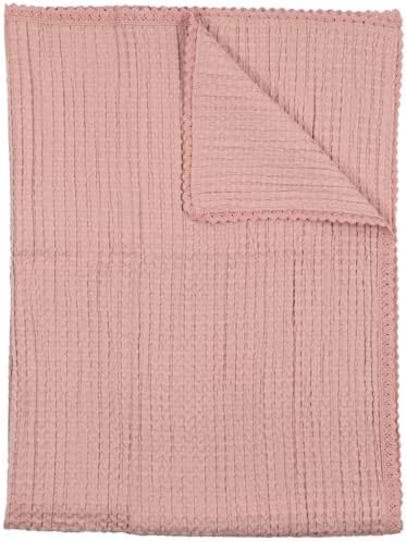 Woven Waffle Baby Blanket with Lace Trim - 100 Cotton Swaddle