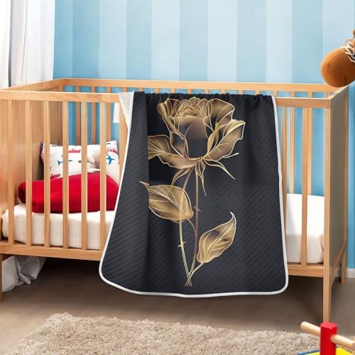 KICPOAY Golden Luxury Rose Baby Swaddle Blanket