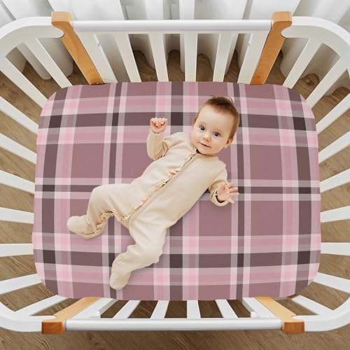 Plaid Pink Fitted Crib Sheets for Baby Toddler