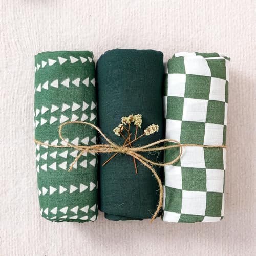 Happy Flute 3-Piece Muslin Swaddle Blankets Green