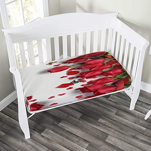 XISUNYA Red Roses Heart Shape Crib Sheet Set 28x52