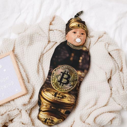 Bitcoin Baby Sleep Swaddle Blanket Set with Head Cap