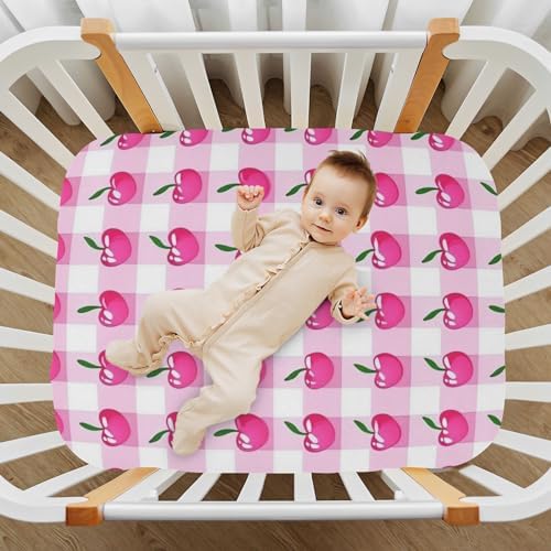 ALAZA Pink Cherry Fruit Crib Sheets for Girls and Boys