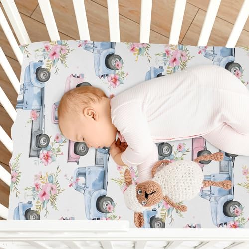 ALAZA Baby Crib Sheets White Background with Flowers Pattern