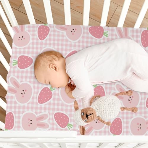 KICPOAY Fitted Crib Sheets with Strawberry Rabbit Pattern