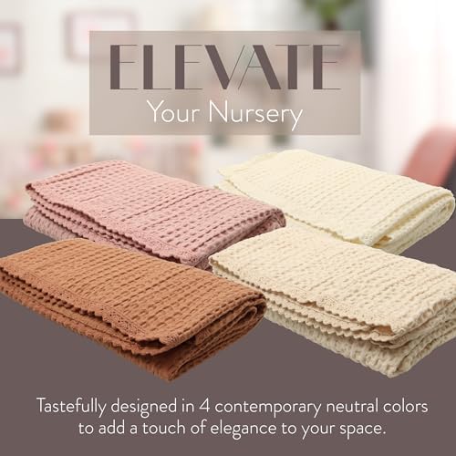Woven Waffle Baby Blanket with Lace Trim - 100 Cotton Swaddle