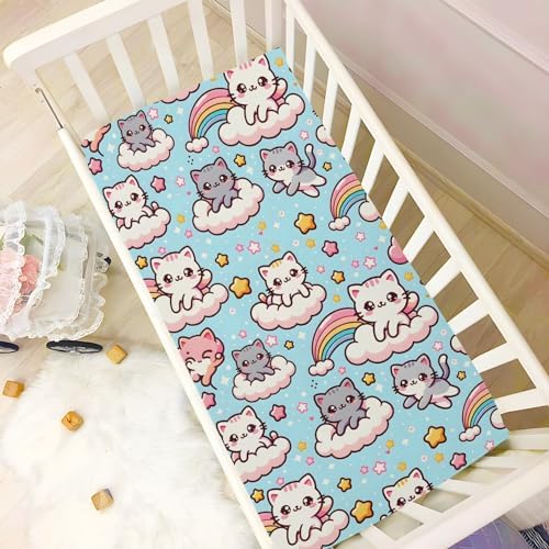 ALAZA Cute Cats Rainbow Crib Sheet for Baby