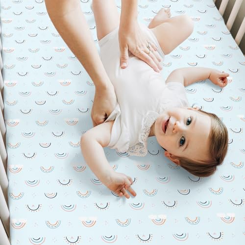 KeaBabies 2-Pack Crib Sheets - Jolly Rainbow 52x28 Soft Breathable