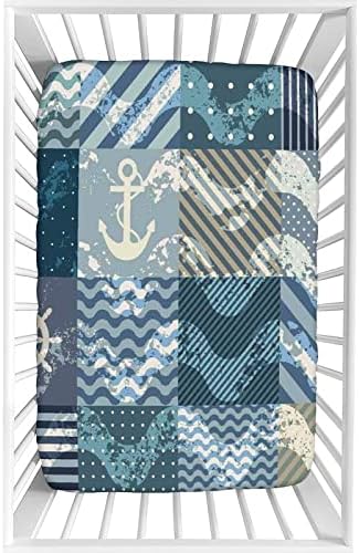 XISUNYA Nautical Wave Crib Fitted Sheet Set