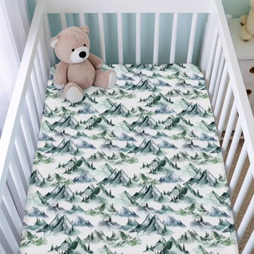 Watercolor Green Mountains Crib Sheet 52x28