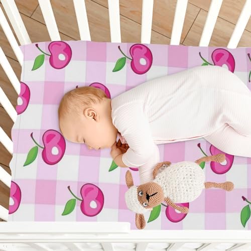 ALAZA Pink Cherry Buffalo Plaid Crib Sheets for Girls and Boys