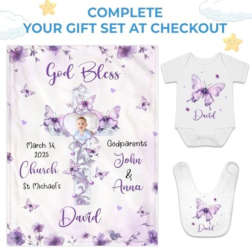 Hyturtle Personalized Baptism Baby Blanket - Butterfly Christian Throw for Kids