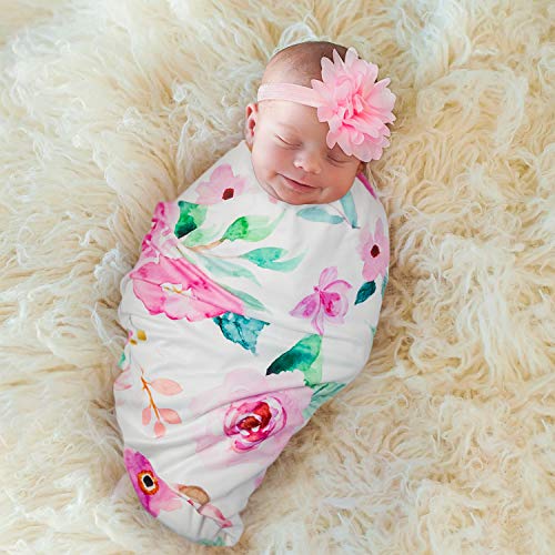 R HORSE Newborn Baby Swaddle Blanket with Headband Set 2 Pack