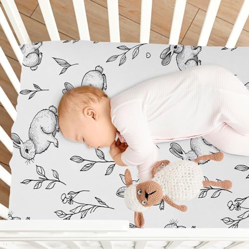 ALAZA Rabbit Black White Graffiti Crib Sheet for Boys and Girls