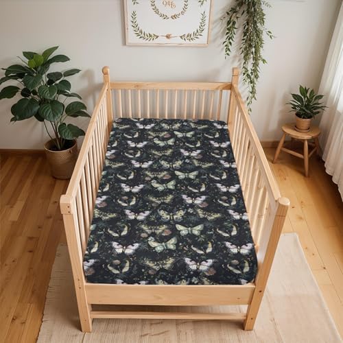 Gothic Moth Black Floral Crib Sheets 28x52 Universal Fit