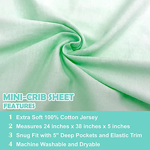 TL Care 100 Natural Cotton Mini Crib Sheet 38 x 24 - Soft Breathable
