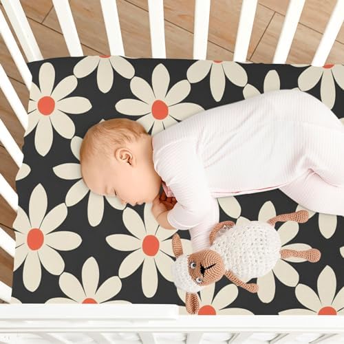 ALAZA Daisy White Retro Crib Sheets for Girls and Boys