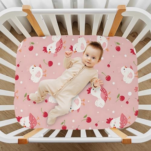 ALAZA Chicken Cherry Pink Crib Sheets for Soft Baby Bedding