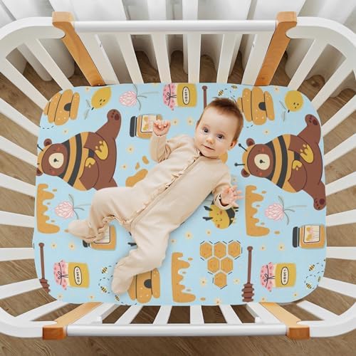 KICPOAY Fitted Crib Sheets with Bees and Bear Pattern