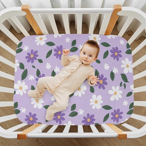 MNSRUU Crib Sheets Purple White Daisy Soft Breathable