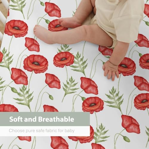 Vintage Red Poppies Crib Sheets 52x28 Inch