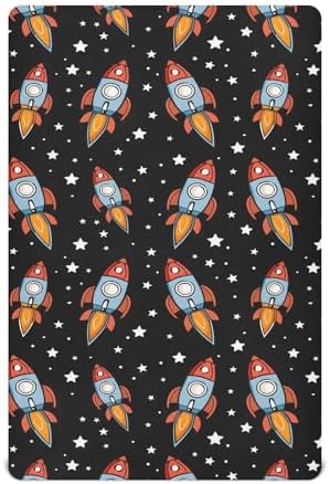 ALAZA Spaceship Cartoon Crib Sheets for Boys and Girls