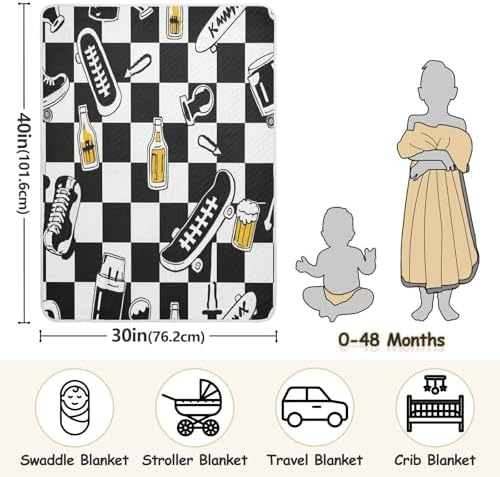 Customizable Black White Checkered Graffiti Blanket for Baby Boy