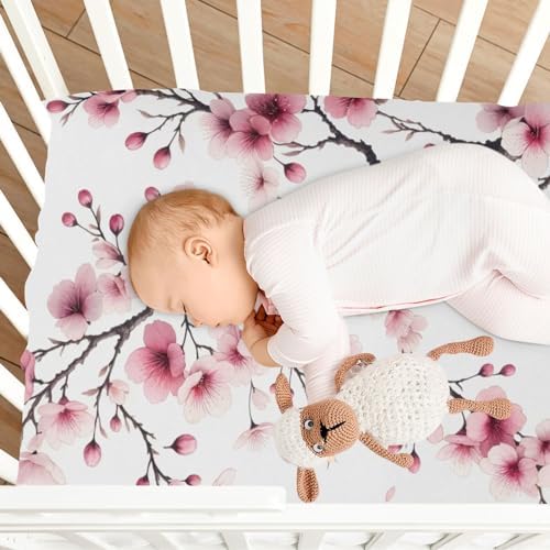 ALAZA Pink Cherry Blossoms Crib Sheets for Boys and Girls