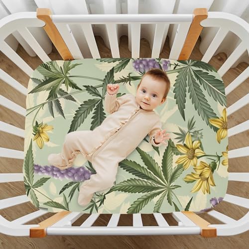 Retro Plant Pattern Crib Sheets for Girls and Boys