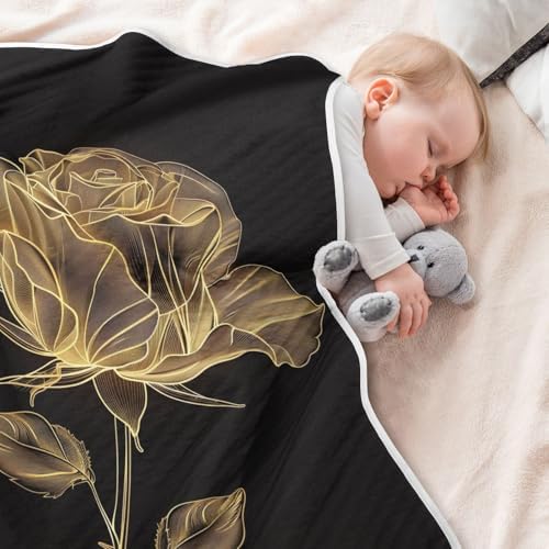 KICPOAY Golden Rose Swaddle Blanket for Newborn Baby