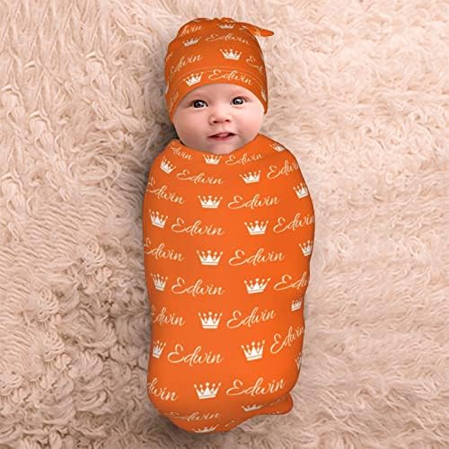 WAYABO Personalized Swaddle Blanket with Name and Hat for Newborns