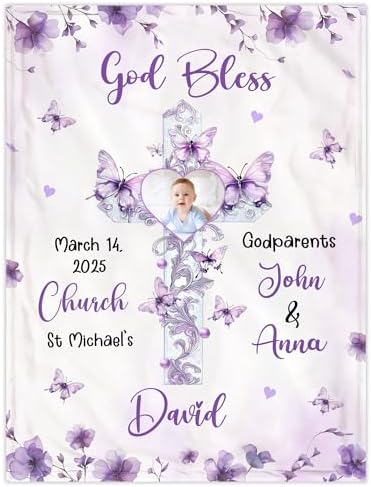 Hyturtle Personalized Baptism Baby Blanket - Butterfly Christian Throw for Kids