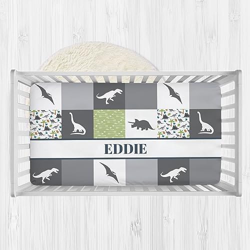 Personalized Crib Sheets with Name Dinosaur Design for Boys Girls