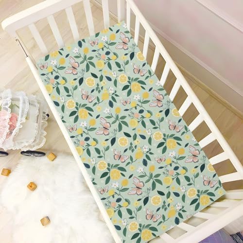 KEIGE Lemon Butterfly Crib Sheet for Baby Bed