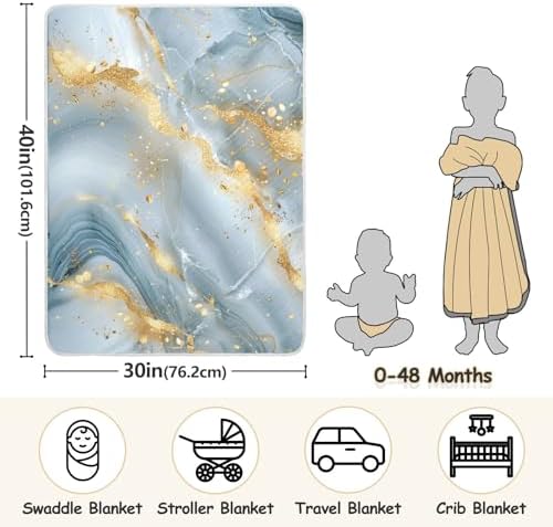 KICPOAY Grey Gold Marble Baby Swaddle Blanket