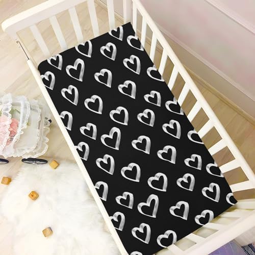 Hearts Black and White Crib Sheets for Baby Toddler