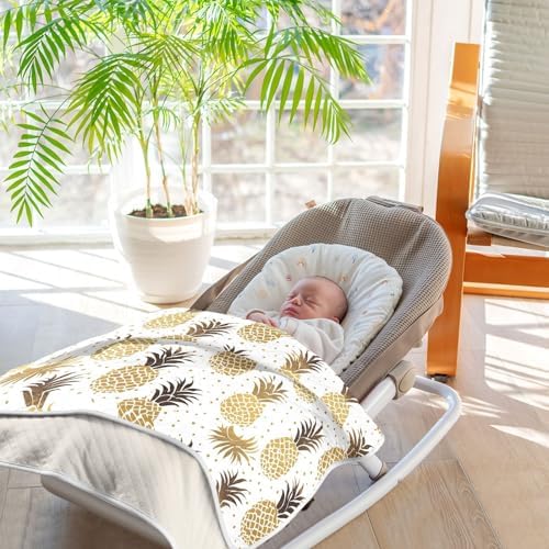 AMmao 30x40 Inch Baby Blanket with Golden Pineapple Polka Dot Pattern