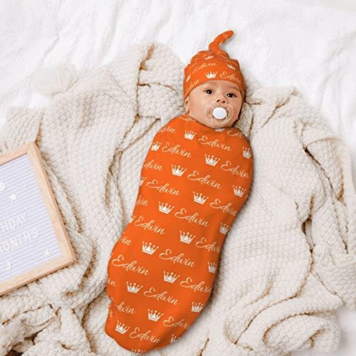 WAYABO Personalized Swaddle Blanket with Name and Hat for Newborns